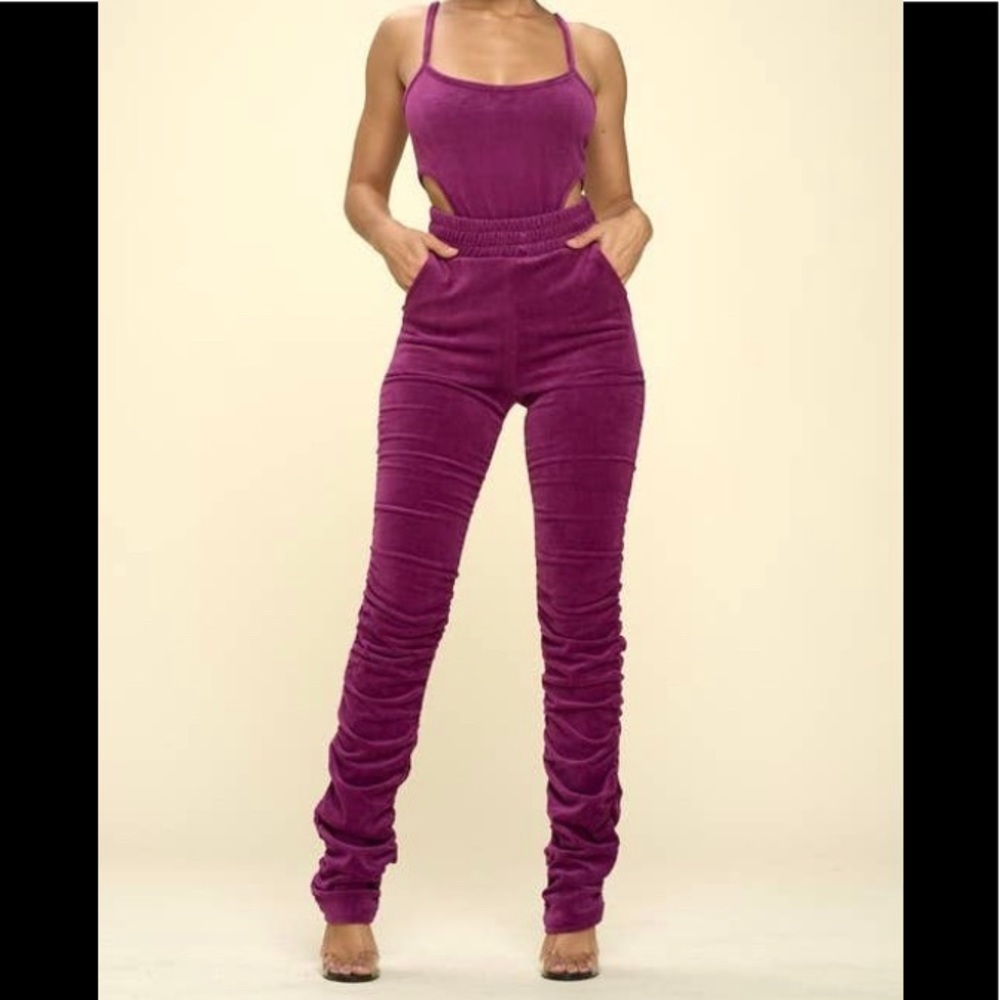 Velour 2 piece bodysuit set